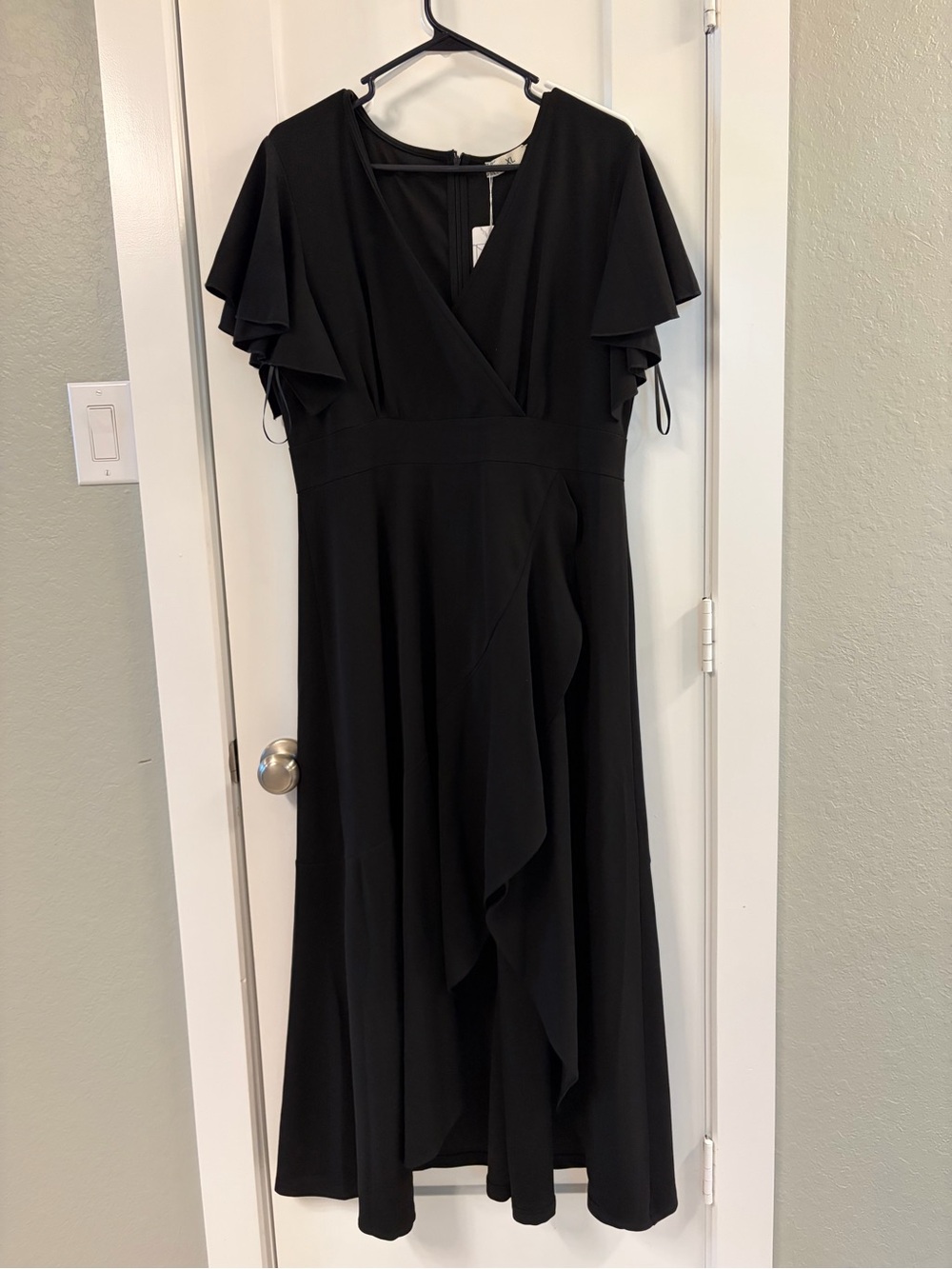 Classic Black Flutter-Sleeve Wrap Dress